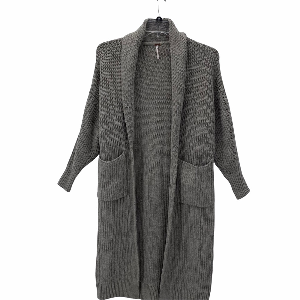 NEW FREE PEOPLE OVERSIZED STEEL GREY KNIT  SKYLARK CARDI OPEN FRONT DUSTER S,XS
